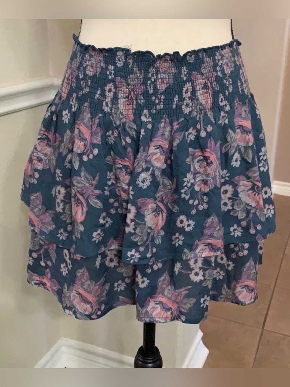 NATURAL LIFE teal navy blue pink purple skirt S XS